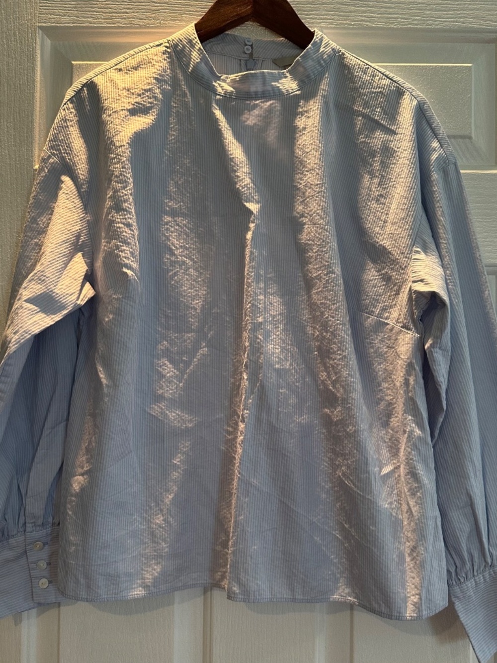 H&M Blue Cotton Pullover Style Back ZipSoft Long Sleeve Buttons Size 12 NWOT